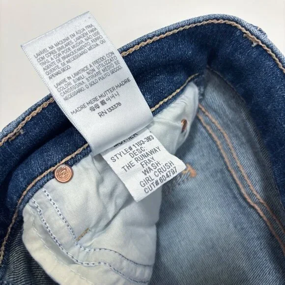 MOTHER The Runaway Fray Jeans Low-Mid Rise Slender Flare Medium/Dark Wash - 26